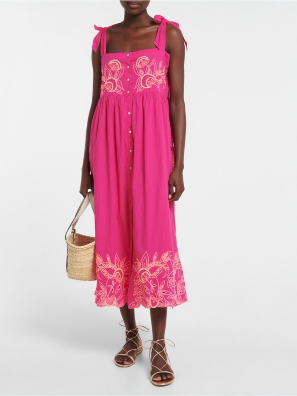 Juliet Dunn London Fuchsia Embroidered Midi Dress